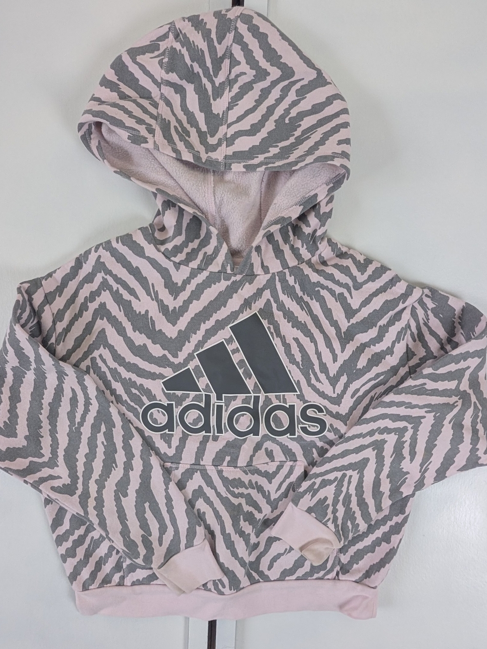 adidas Pink & Gray Zebra Logo Hooded Sweatshirt